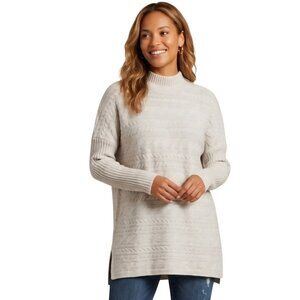 Soft Surroundings Oatmeal CableKnit Wool Blend Oversized Tunic Sweater Size M